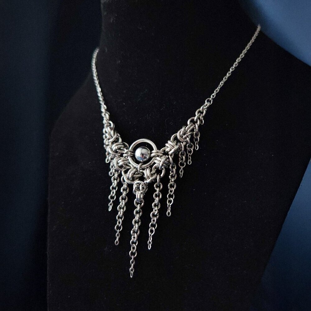Gothic silver V shaped chandelier necklace